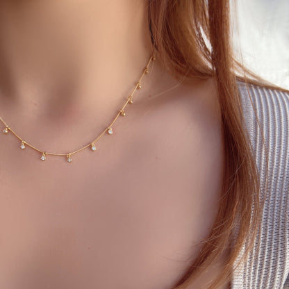 Bezel Cubic Zirconia Charm Station Necklace
