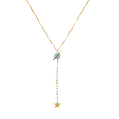 Opal Stone Belt Stud Y Lariat Dangle Star Charm Necklace