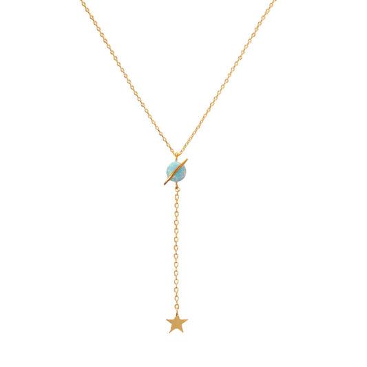 Opal Stone Belt Stud Y Lariat Dangle Star Charm Necklace