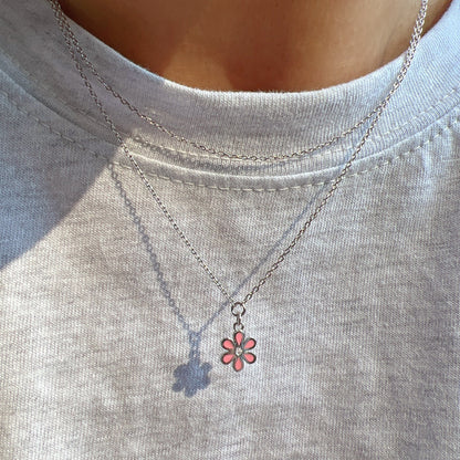Mini Color Flower Charm 2 Chains Layered Set Necklace