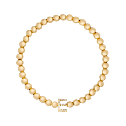 Gold Ball Beaded Bracelet Initial Cubic Zirconia