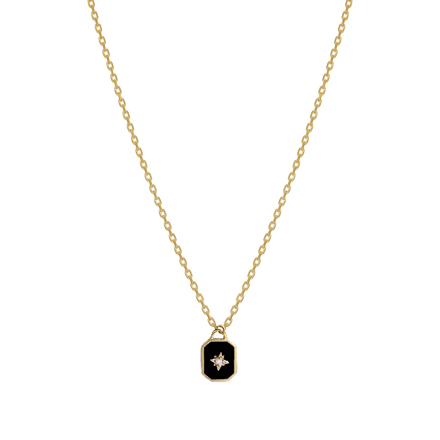 Square enamel black Pendant 925 Necklace