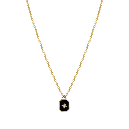 Square enamel black Pendant 925 Necklace