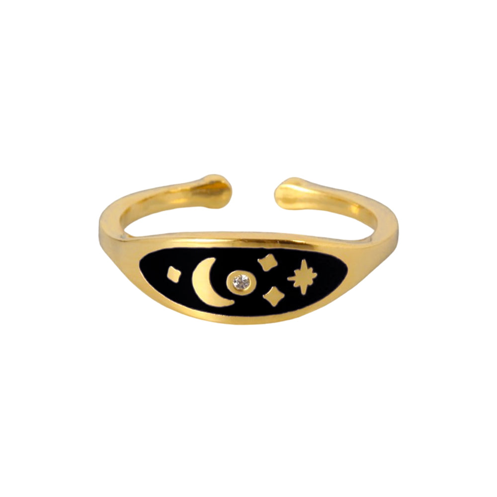 Moon Star CZ Oval Signet Adjustable Ring