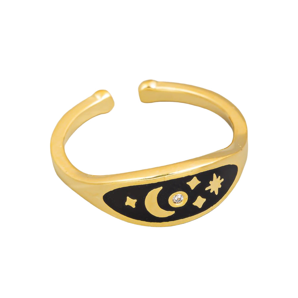 Moon Star CZ Oval Signet Adjustable Ring
