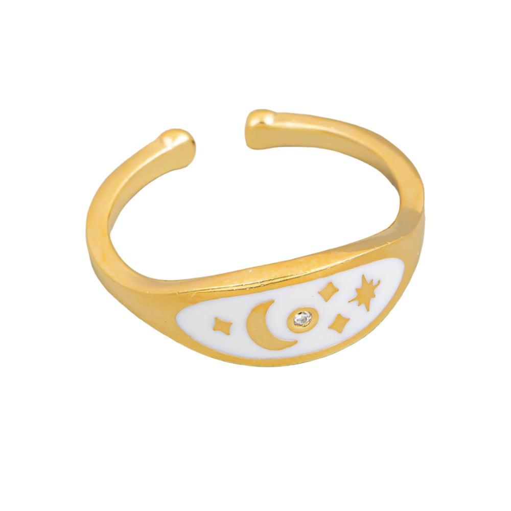 Moon Star CZ Oval Signet Adjustable Ring