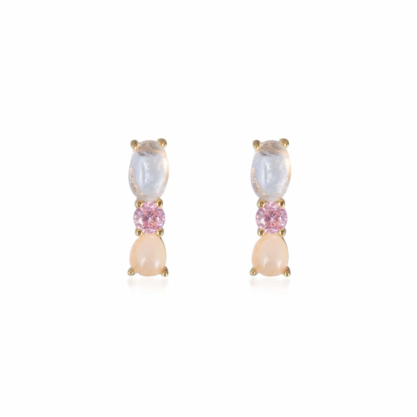 Opal Gemstone Pink 3 Stud Earrings