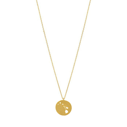 Hawaii Island Map Coin Hollow Necklace