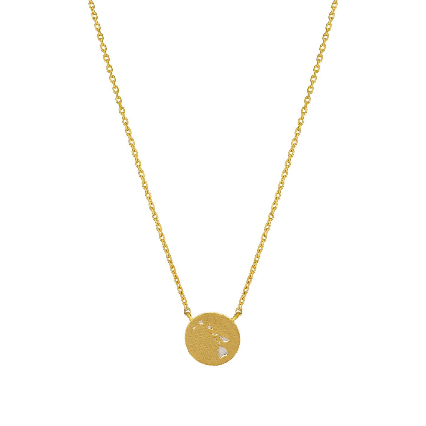 Hawaii Island Map Coin Two Tone Necklace