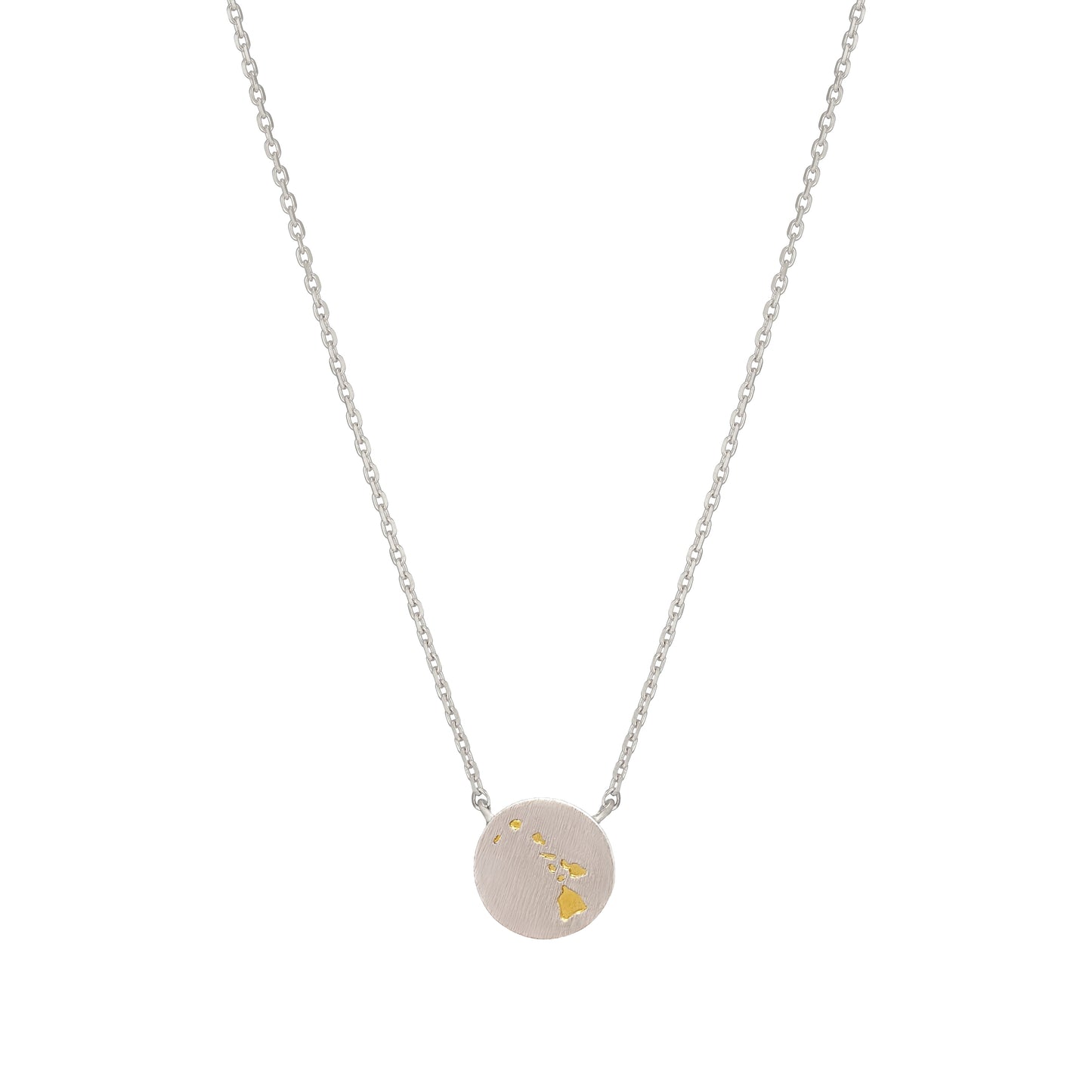 Hawaii Island Map Coin Two Tone Necklace
