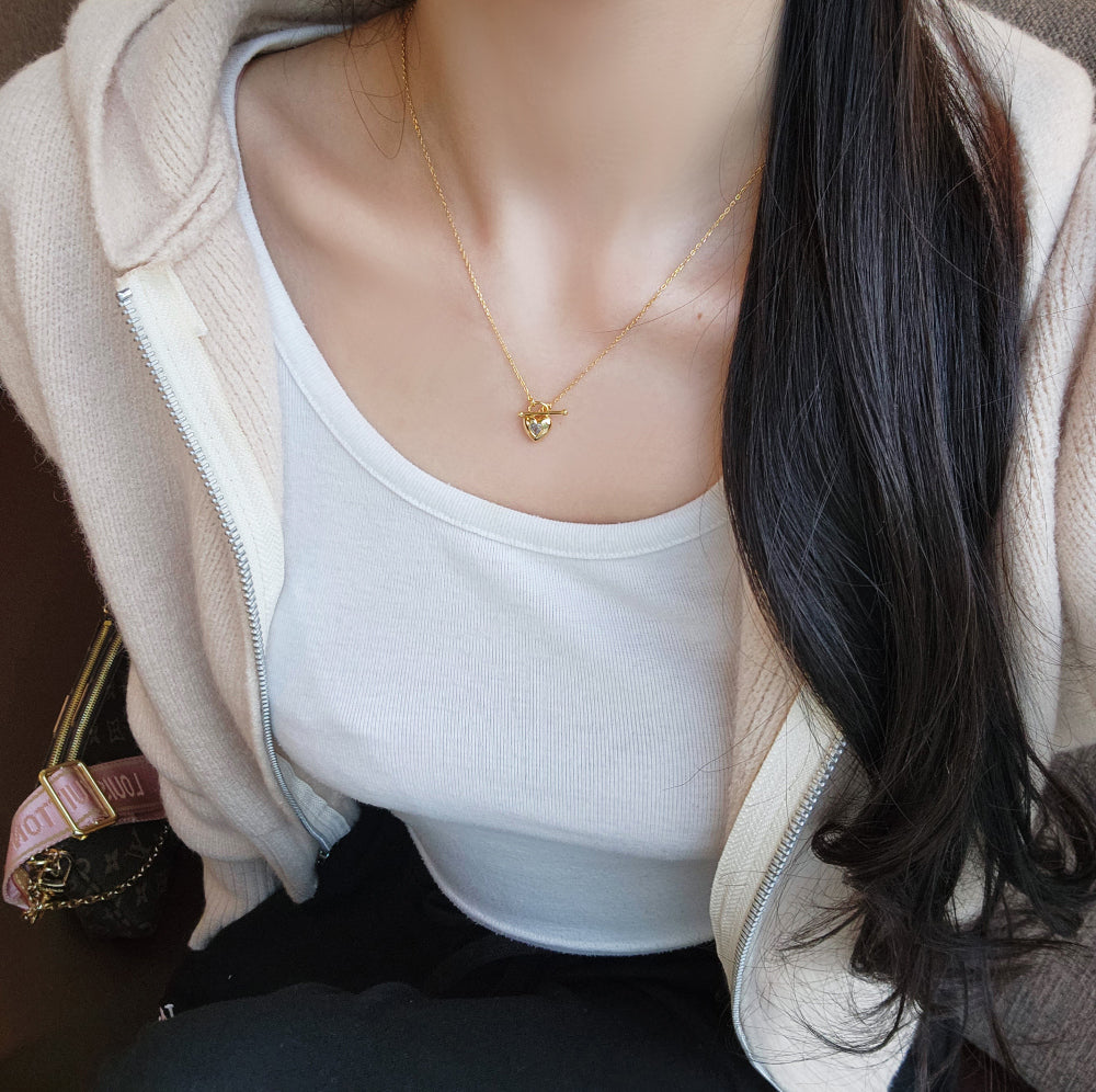Heart Lock Toggle Bar Pendant Necklace