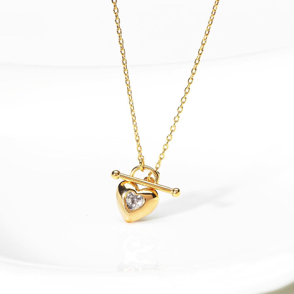Heart Lock Toggle Bar Pendant Necklace