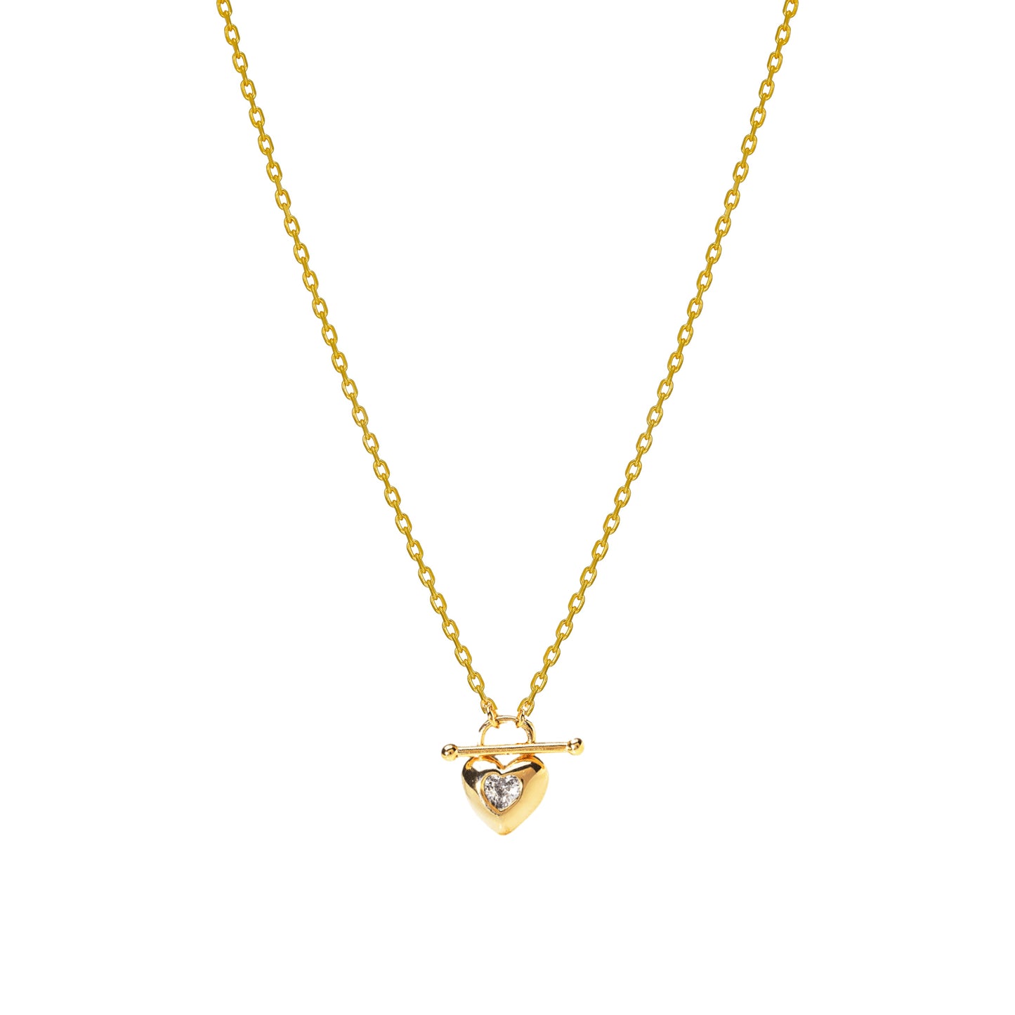 Heart Lock Toggle Bar Pendant Necklace