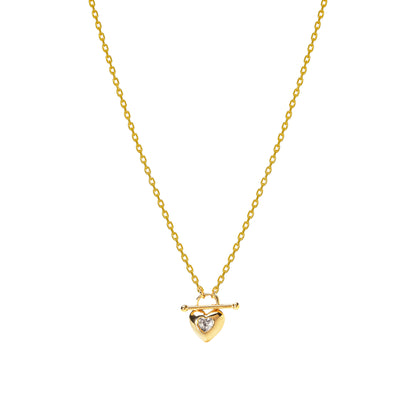 Heart Lock Toggle Bar Pendant Necklace