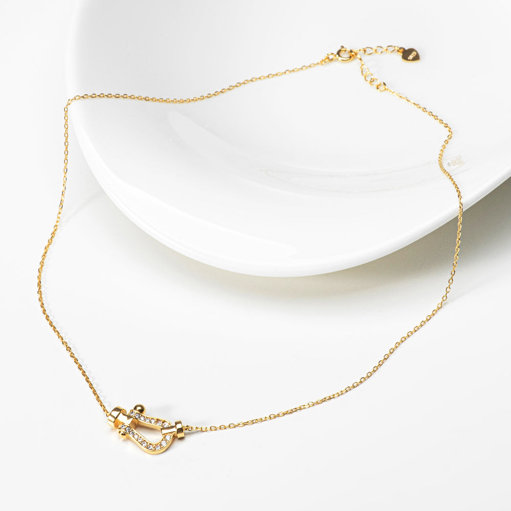 Horseshoe Sideways CZ Pendant 925 Necklace