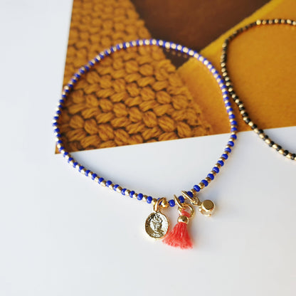 Seed Beaded Bracelet Tassel Tiny Coin Crystal Charm