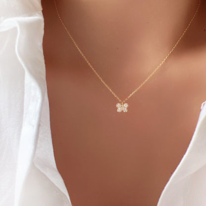 Butterfly CZ Round Tiny Pendant Necklace