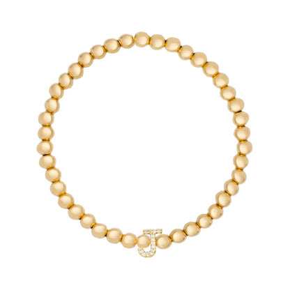 Gold Ball Beaded Bracelet Initial Cubic Zirconia