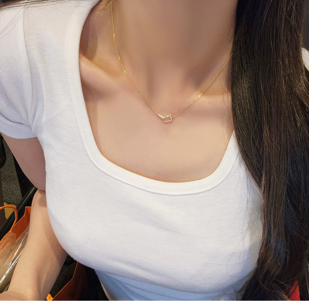 Interlock D Link Chain Linked CZ Necklace