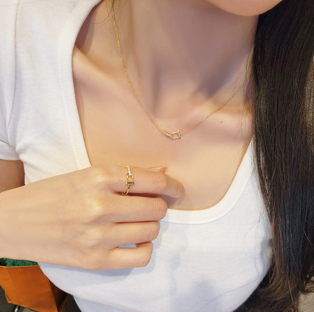 Interlock D Link Chain Linked CZ Necklace