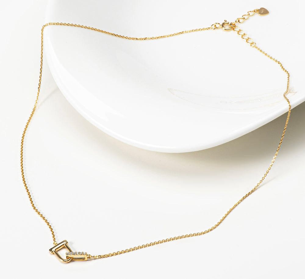 Interlock D Link Chain Linked CZ Necklace