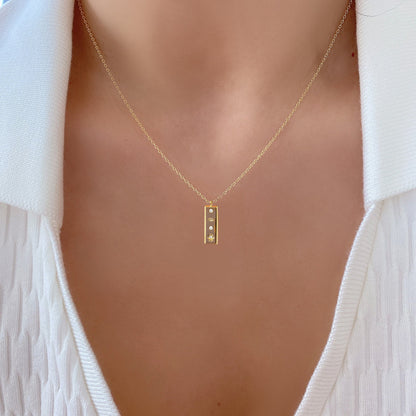 Gold Bar Rectangle Tag Hamsa Hand Eye Necklace