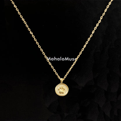 Dog Paw Tiny Small Disk Coin Necklace