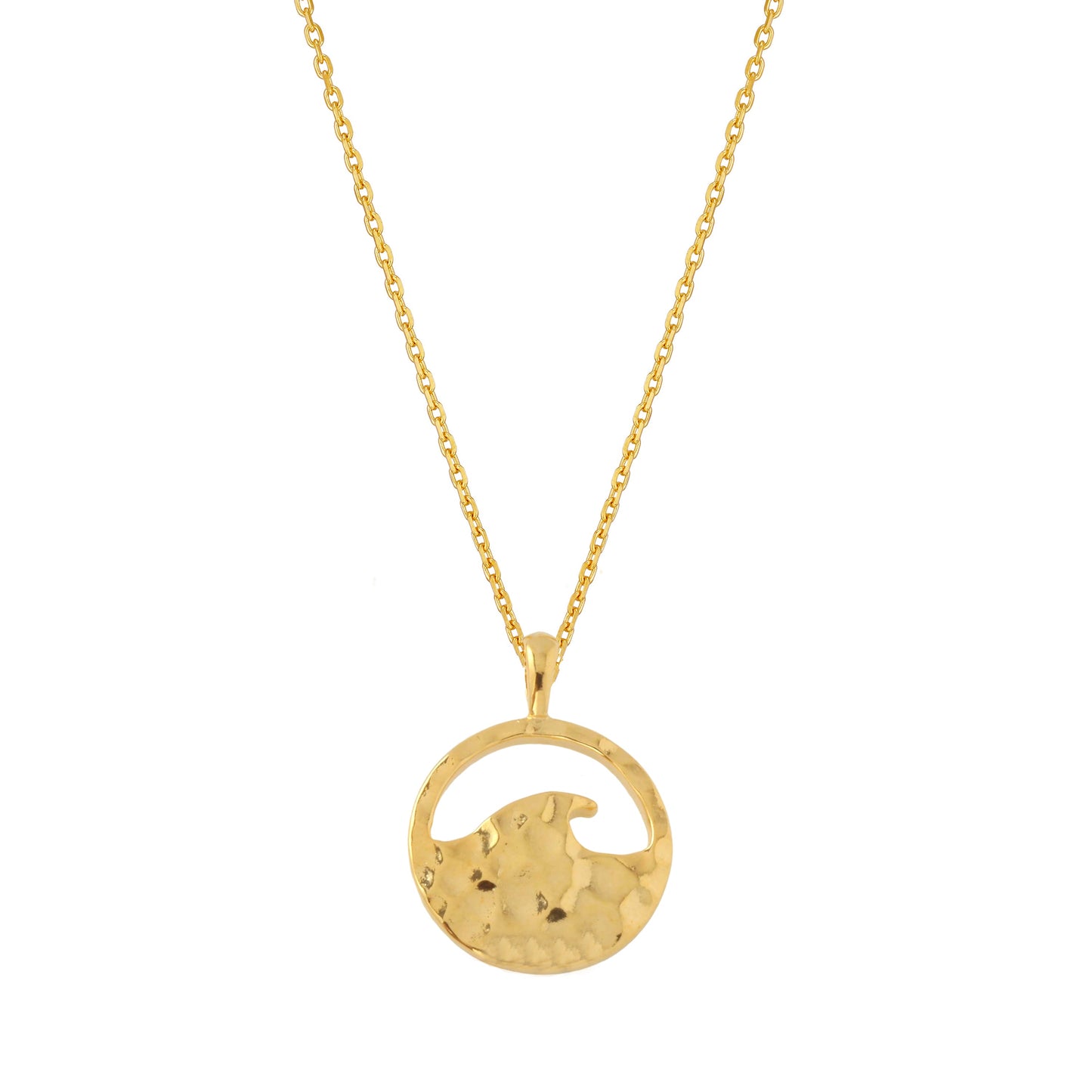 Wave Disc Hammered Texture Pendant Necklace