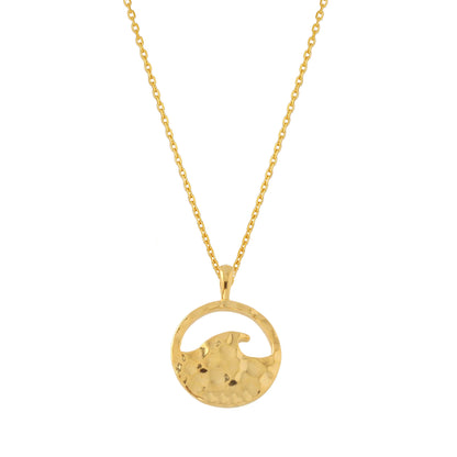 Wave Disc Hammered Texture Pendant Necklace