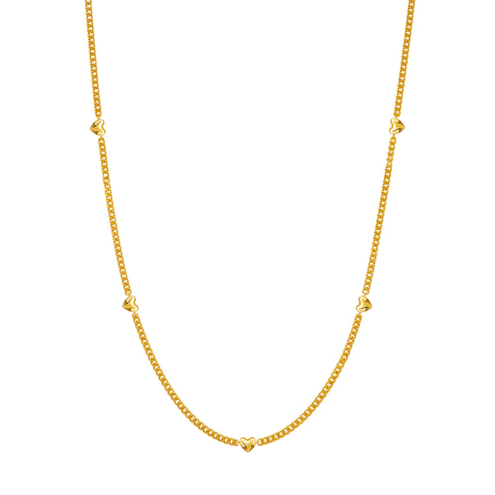 Mini Heart Station Vine Chain Necklace Solid Silver