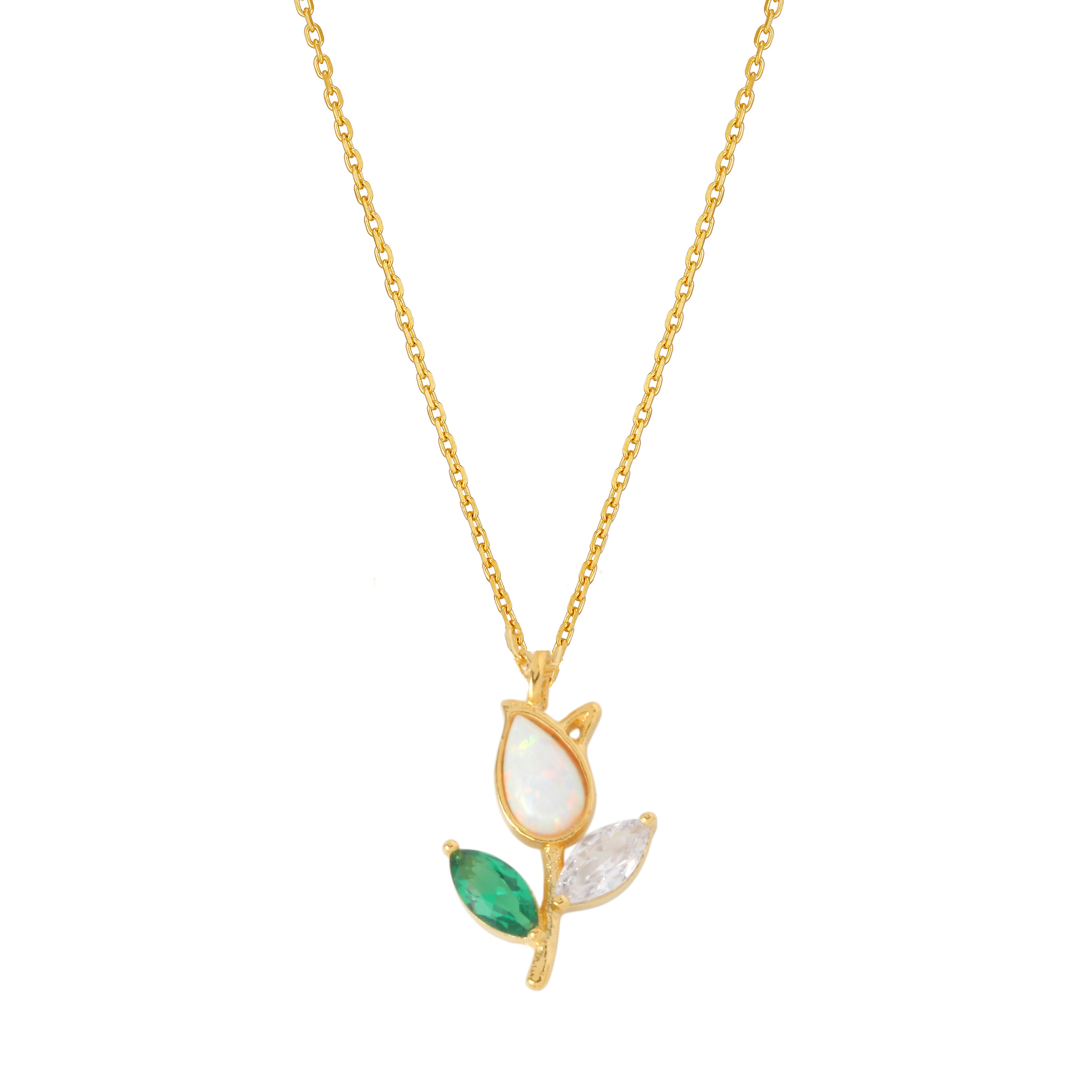 Tulip Opal Stone Green Leaf Necklace