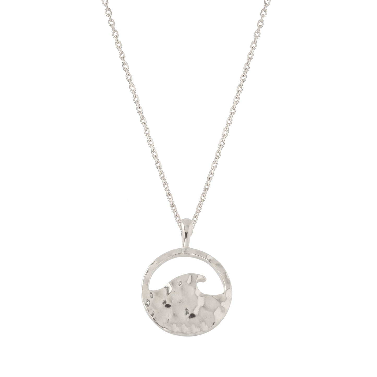 Wave Disc Hammered Texture Pendant Necklace