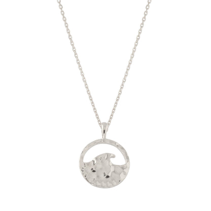 Wave Disc Hammered Texture Pendant Necklace