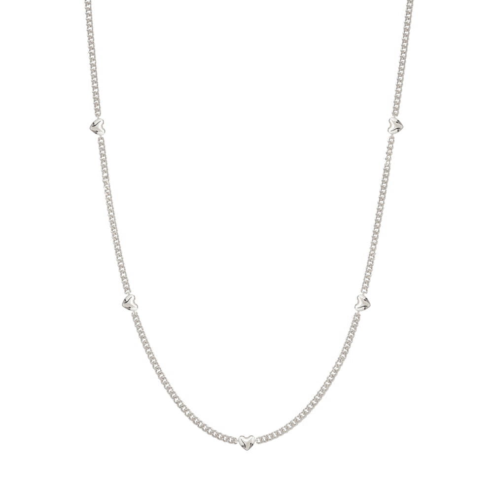 Mini Heart Station Vine Chain Necklace Solid Silver