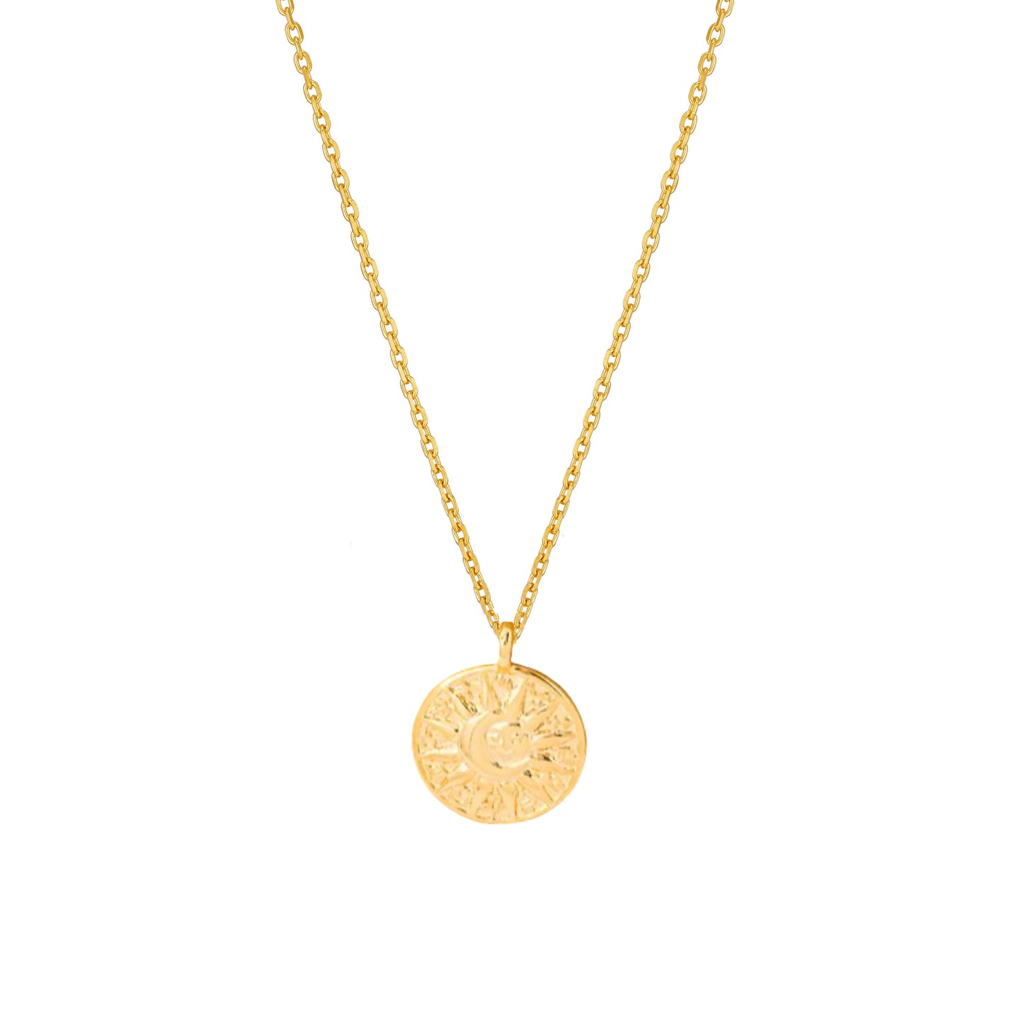 Sun Crescent Moon Medallion Coin Disc Necklace