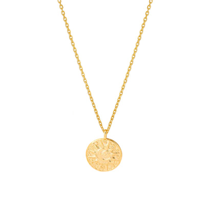 Sun Crescent Moon Medallion Coin Disc Necklace
