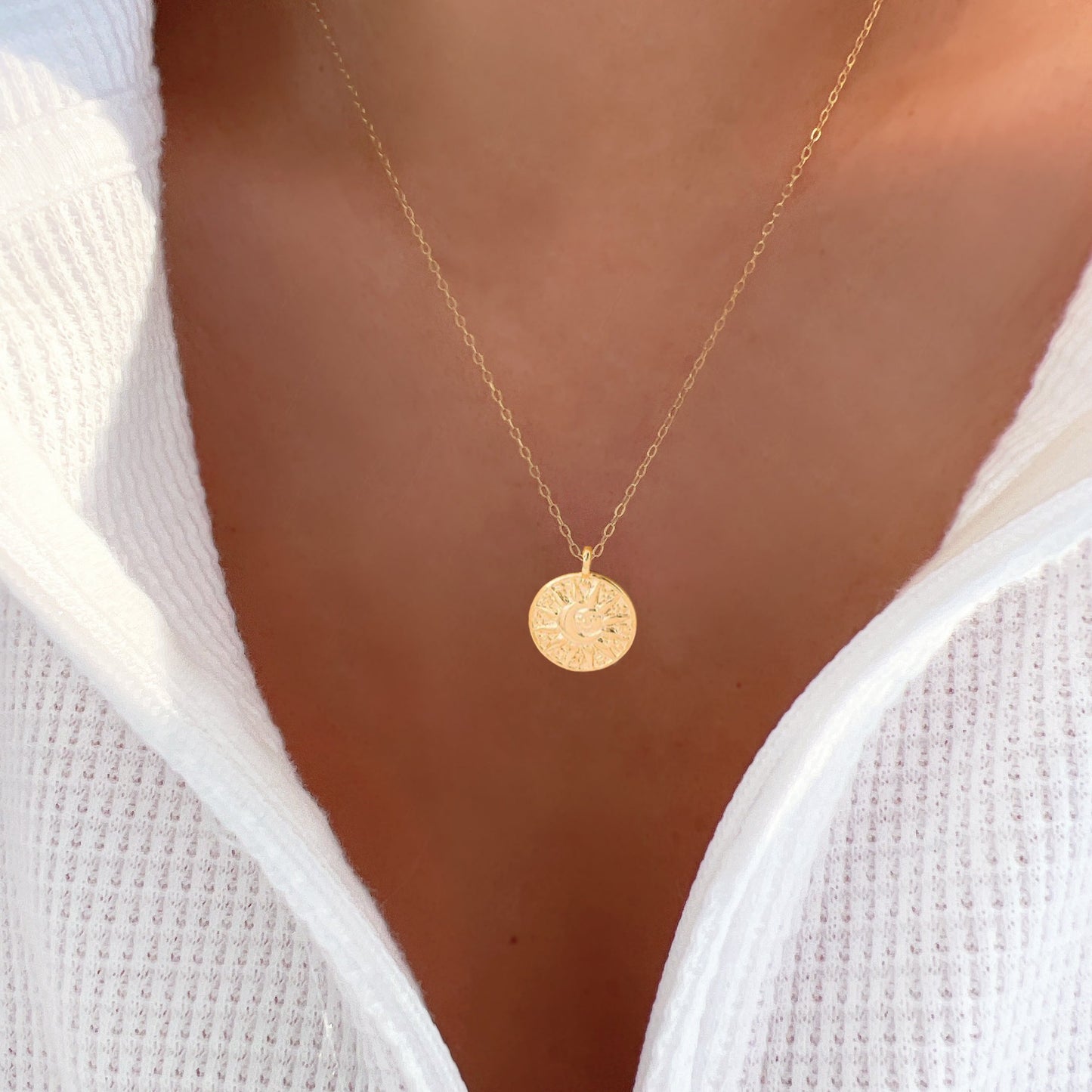 Sun Crescent Moon Medallion Coin Disc Necklace