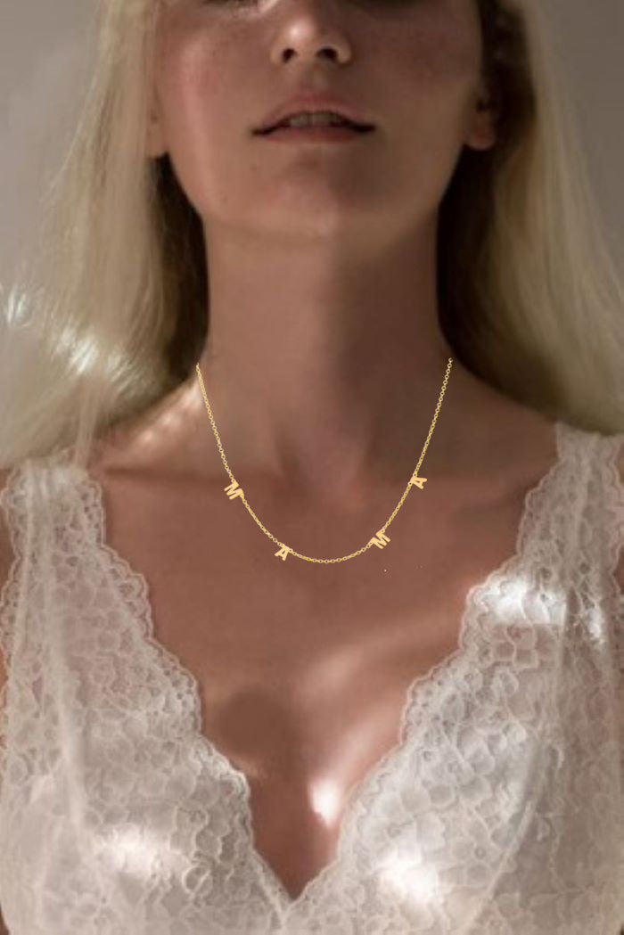 Mama Letter Spaced Station Charm Necklace