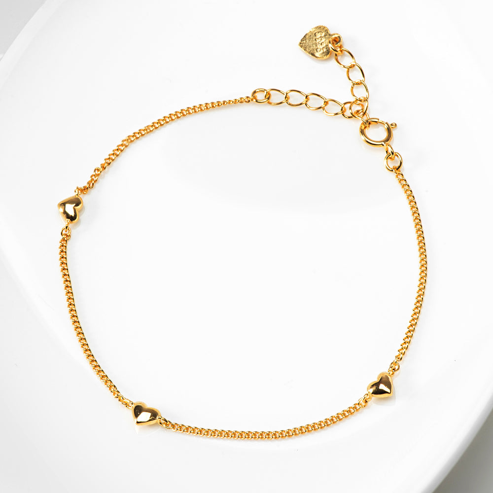 Mini Heart Station Chain 925 Silver Bracelet