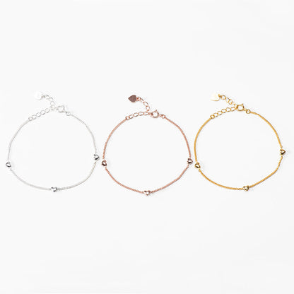 Mini Heart Station Chain 925 Silver Bracelet