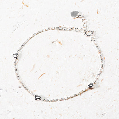 Mini Heart Station Chain 925 Silver Bracelet