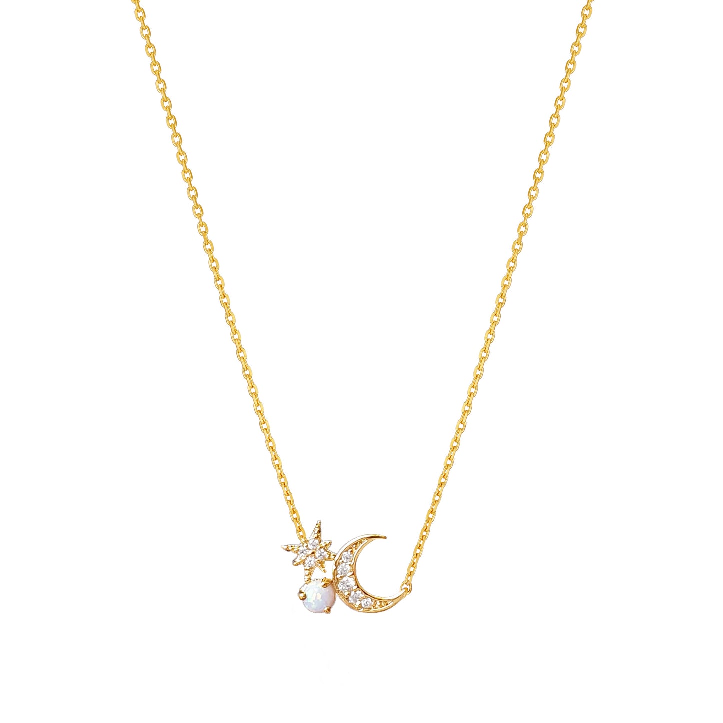 Moon Star Pearl Opal Stone Stud Necklace