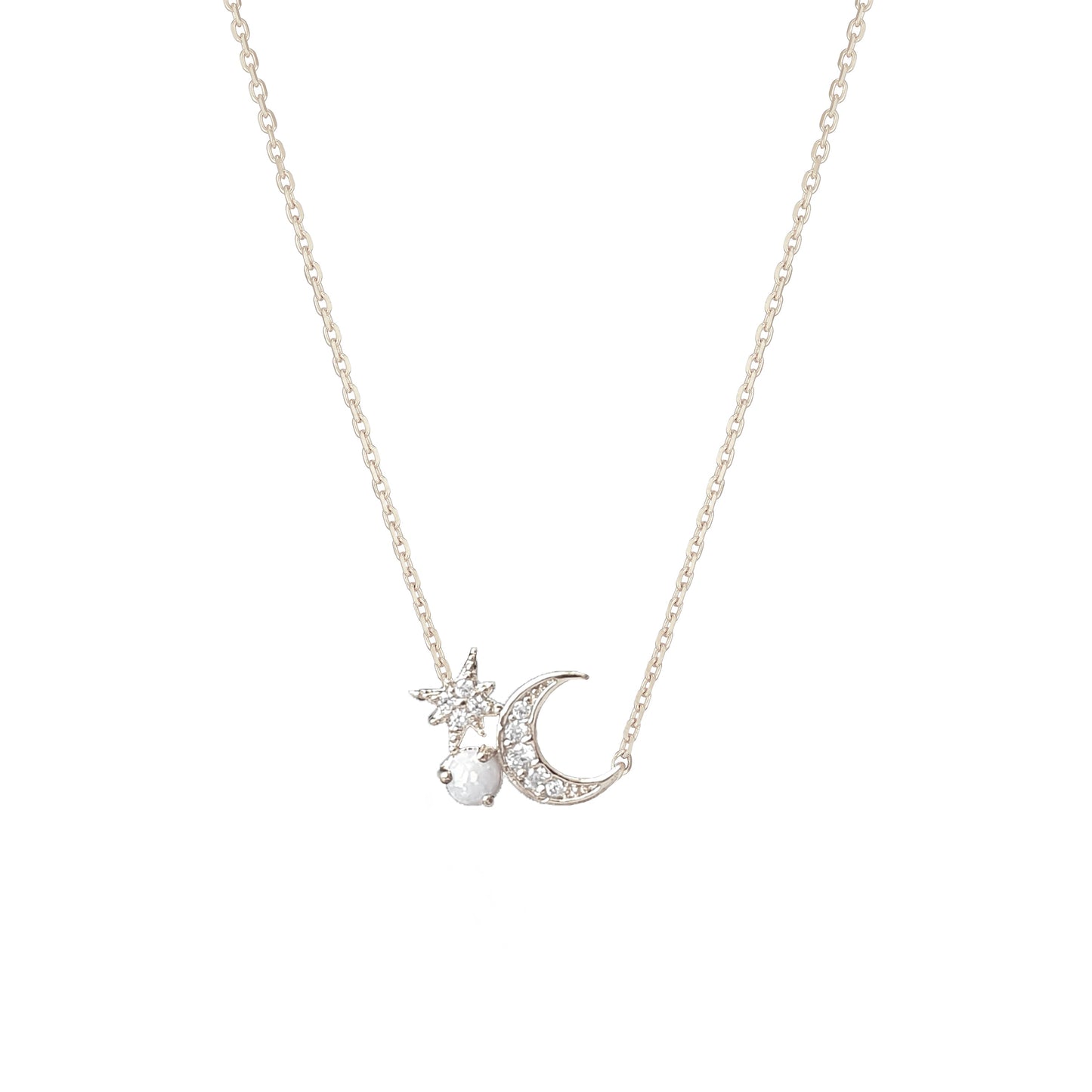 Moon Star Pearl Opal Stone Stud Necklace