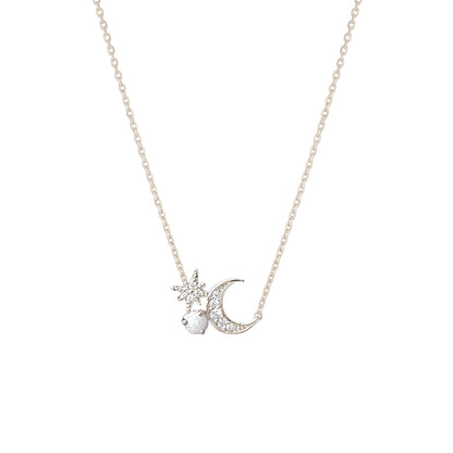 Moon Star Pearl Opal Stone Stud Necklace