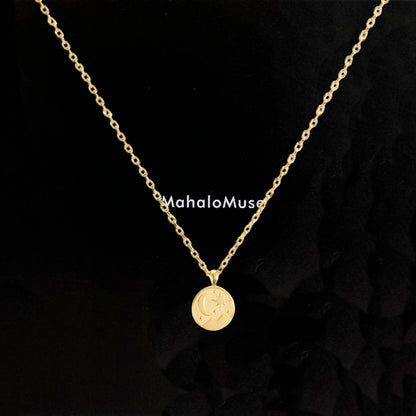 Tiny Crescent Moon Star Charm Necklace