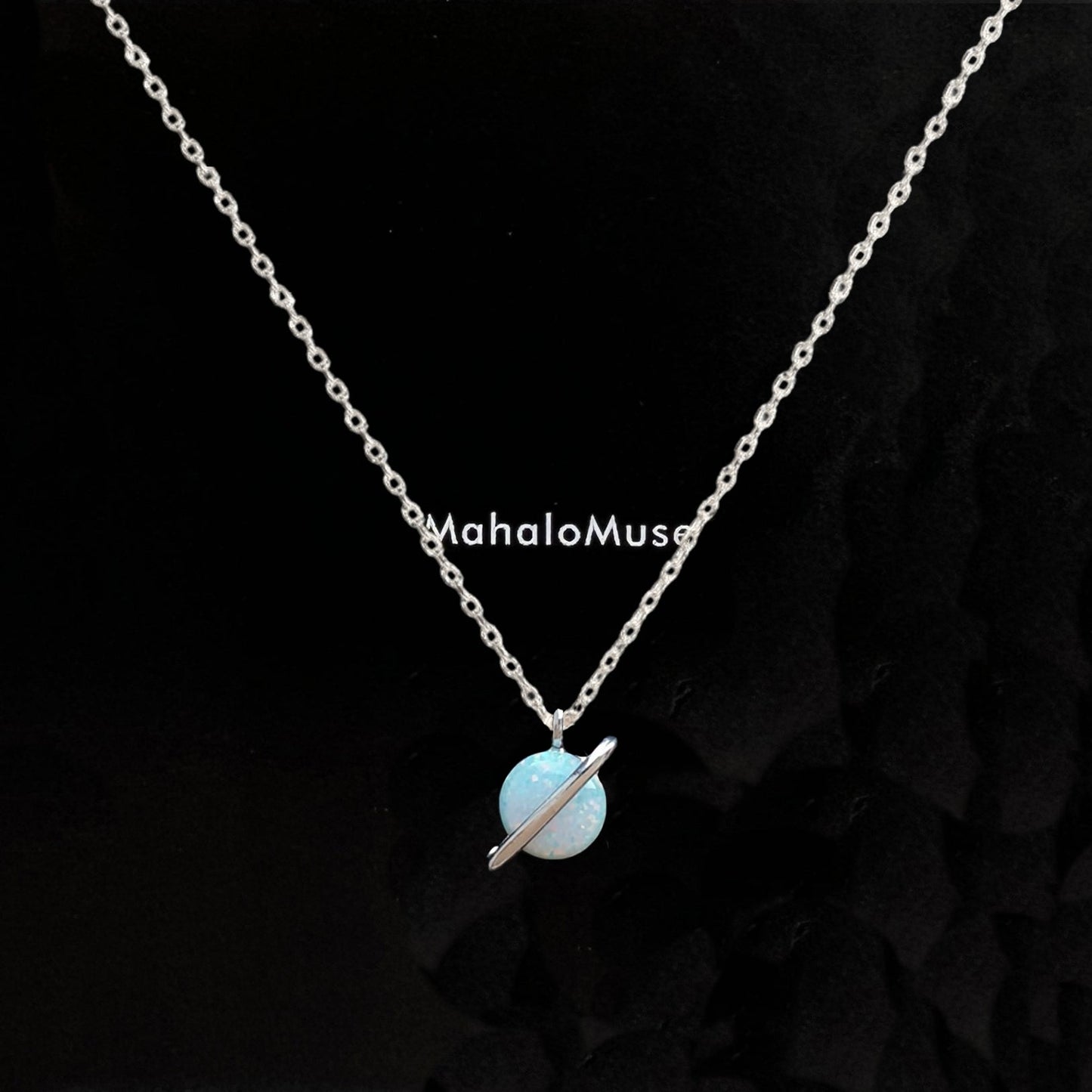 Tiny Opal Stone Necklace Planet Universe