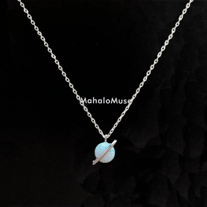 Tiny Opal Stone Necklace Planet Universe
