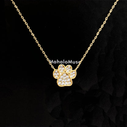 Dog Paw Coin Cubic Zirconia Necklace