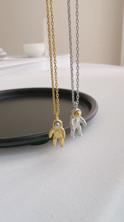 Space Astronaut Two-Tone Mix Pendant Necklace