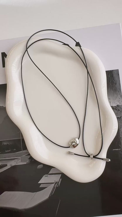 Cord Necklace with Bean Pebble Pendant